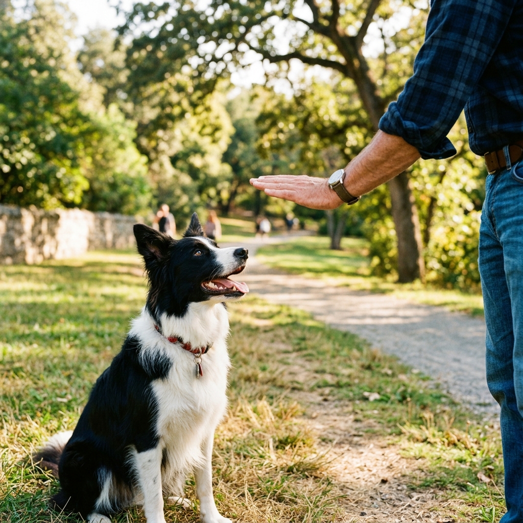 Owner petting dog