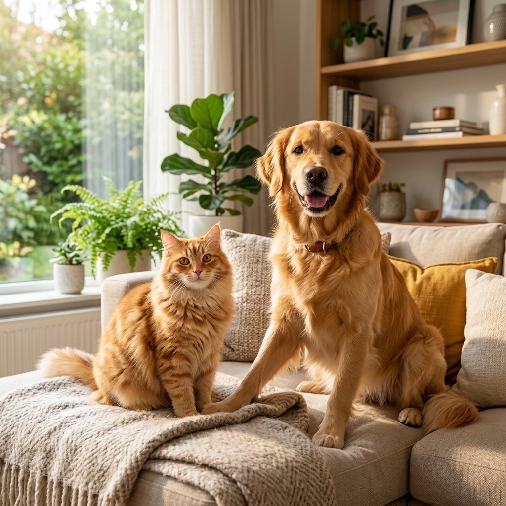 Happy dog and cat together